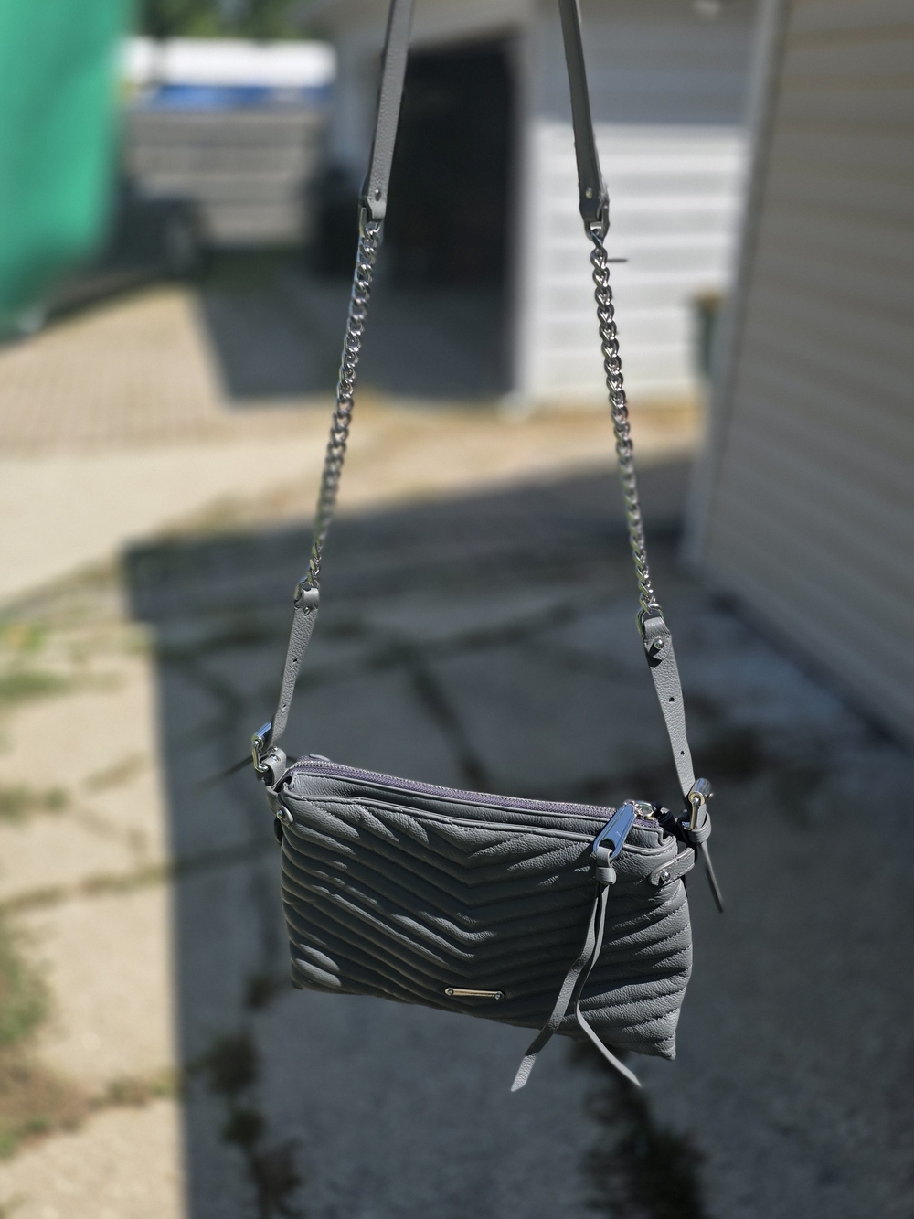 Rebecca Minkoff Gray Quilted Crossbody Bag with Chain Strap